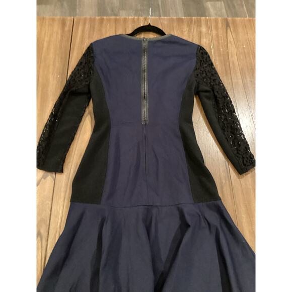Rebecca Taylor 2 tone black blue drop waist flare zipper and lace mini dress 4 - Picture 9 of 14